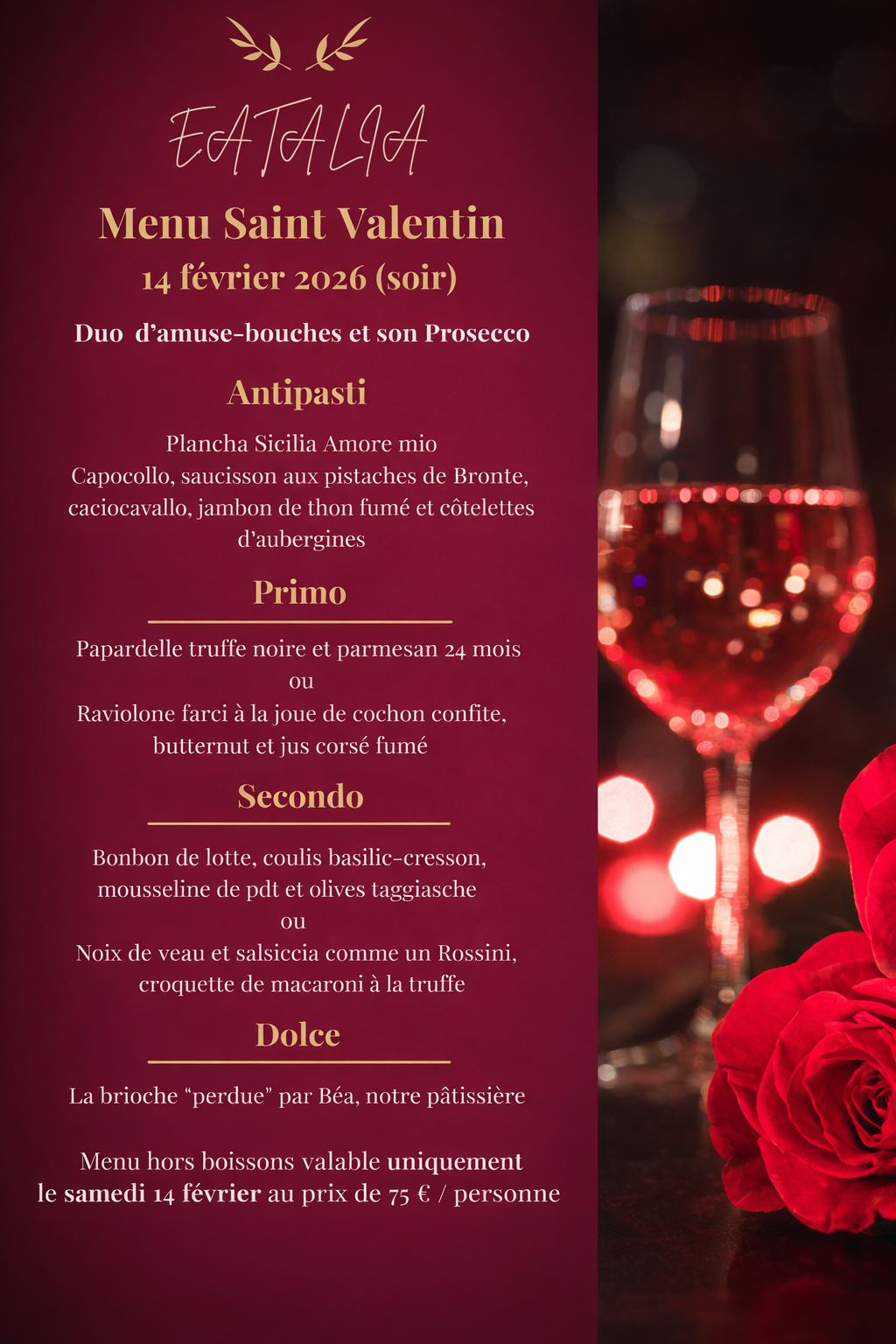 Menu Saint-Valentin Eatalia 2026